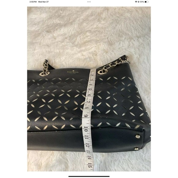 KATE SPADE Black/Gold Leather Double Handle Shoulder Purse/Handbag Large Tote - Picture 8 of 10